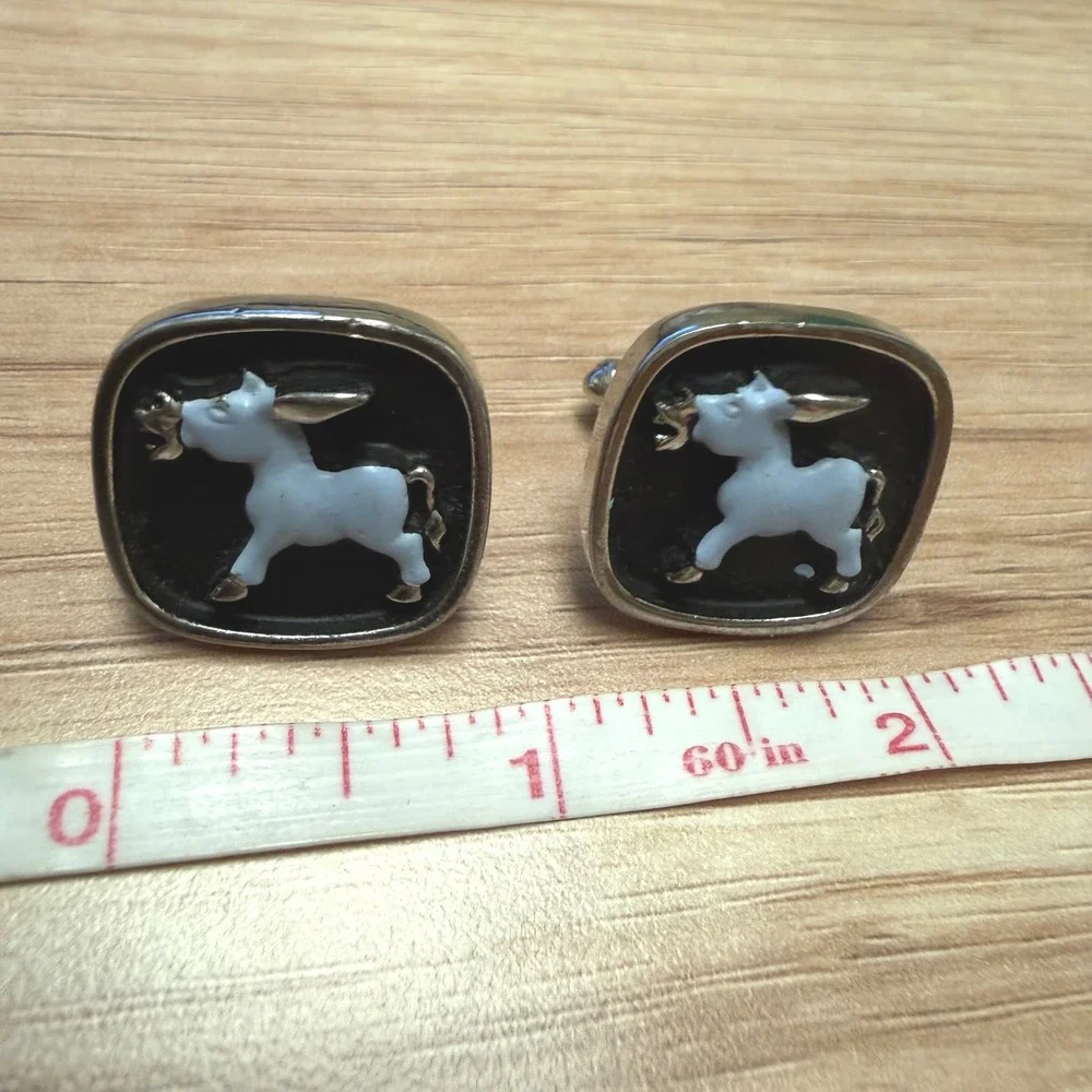 Vintage Hickok USA Democratic Donkey Cufflinks Blue Black Silver Tone Political